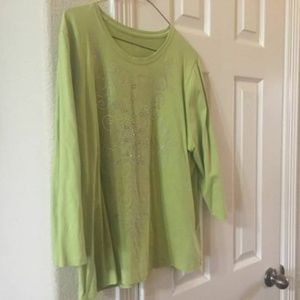 Tan Jay ladies green embellished 3/4 sleeve top L